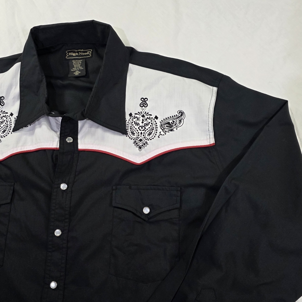 High Noon Western Long Sleeve Button Up Shirt Embroidered Yoke Pearl Snaps. 2XL